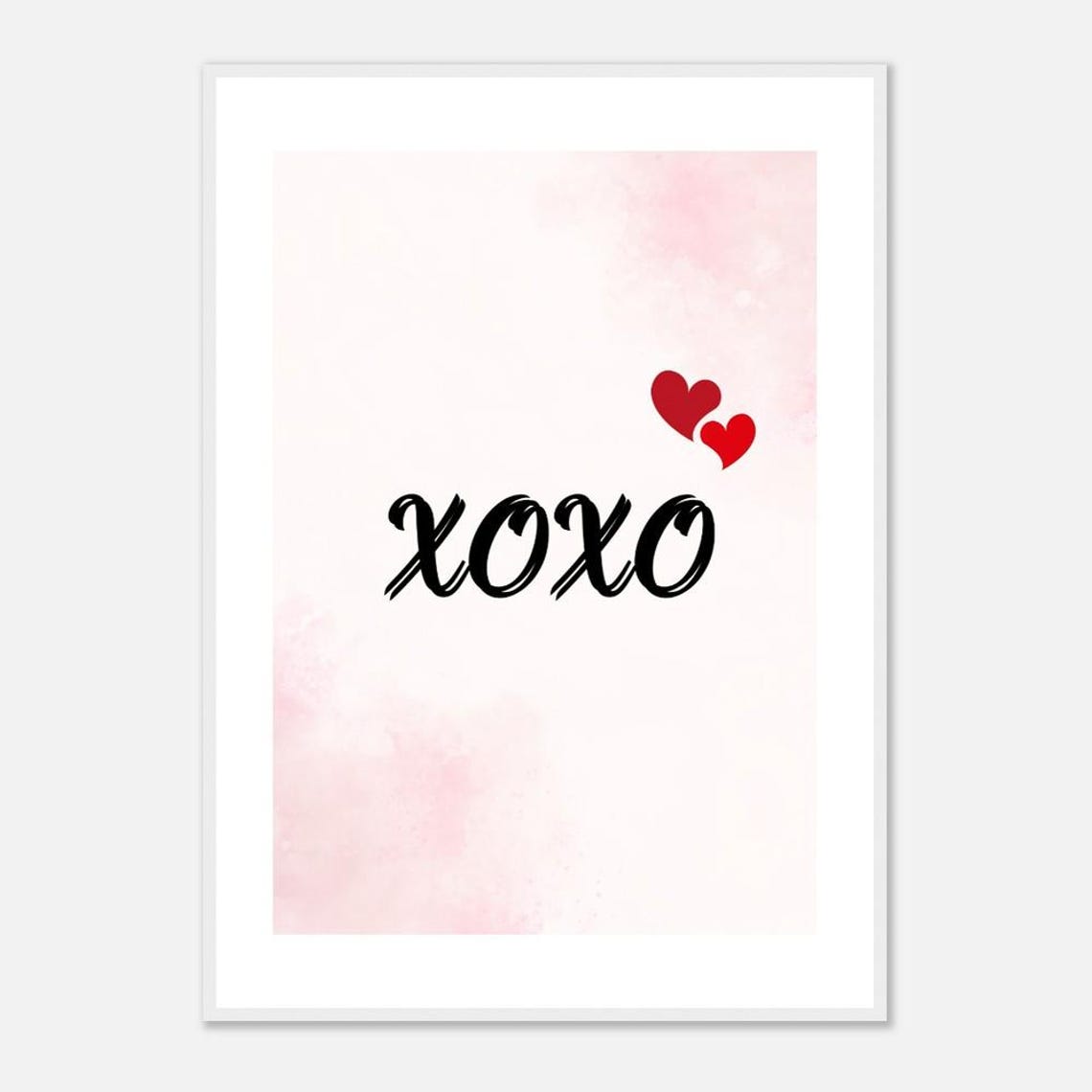 XOXO Script Red Hearts Pink Watercolor Playful Minimalist Wall Art - Image 3