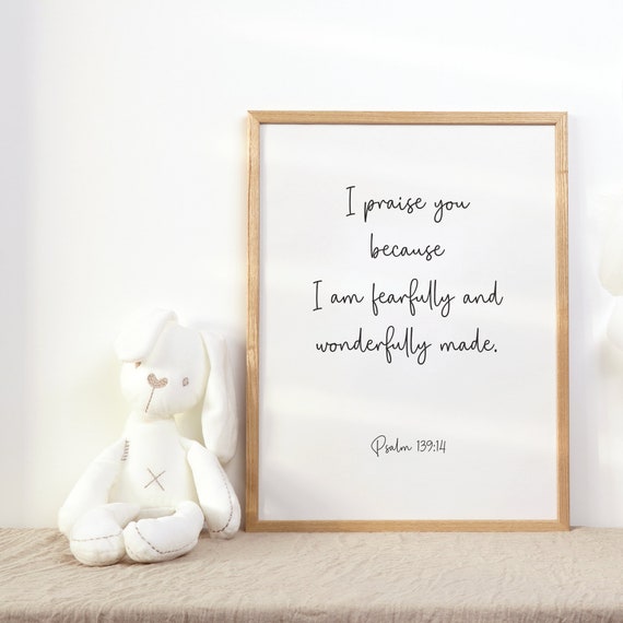 Psalm 13914 Fearfully And Wonderfully Made Christian Nursery Scripture Wall Art Kids Typography Bible Verse