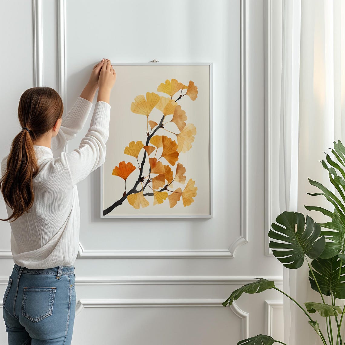 Golden Ginkgo Leaves Branch Minimalist Botanical Warm Fall Wall Poster - Image 3