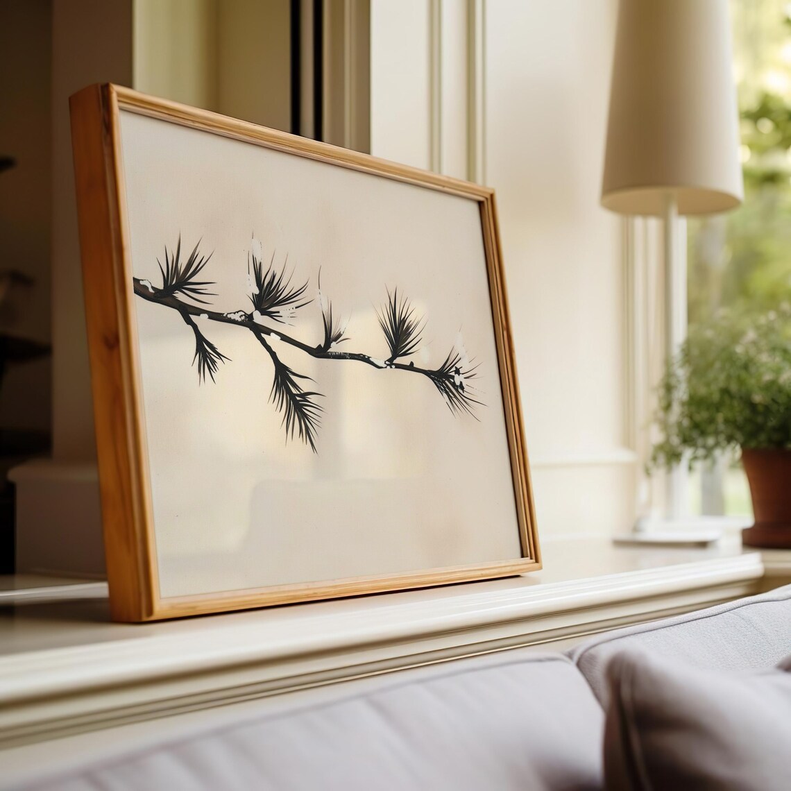 Minimalist Winter Drawing, Snowy Branch Art Print - Image 2