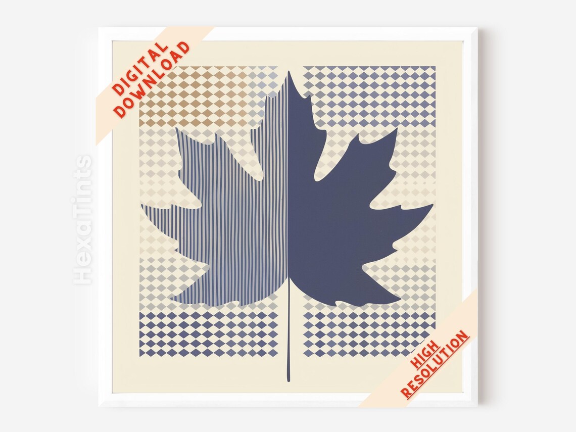 Blue Maple Leaf, Mid Century Modern Geometric - Image 4