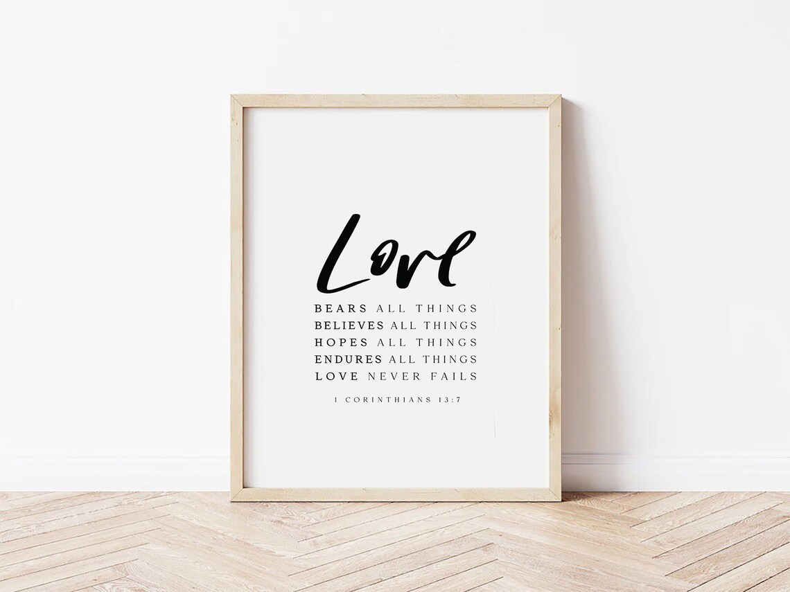 Love Bears All Things 1 Corinthians 13:7 Minimalist Scripture Poster - Image 2