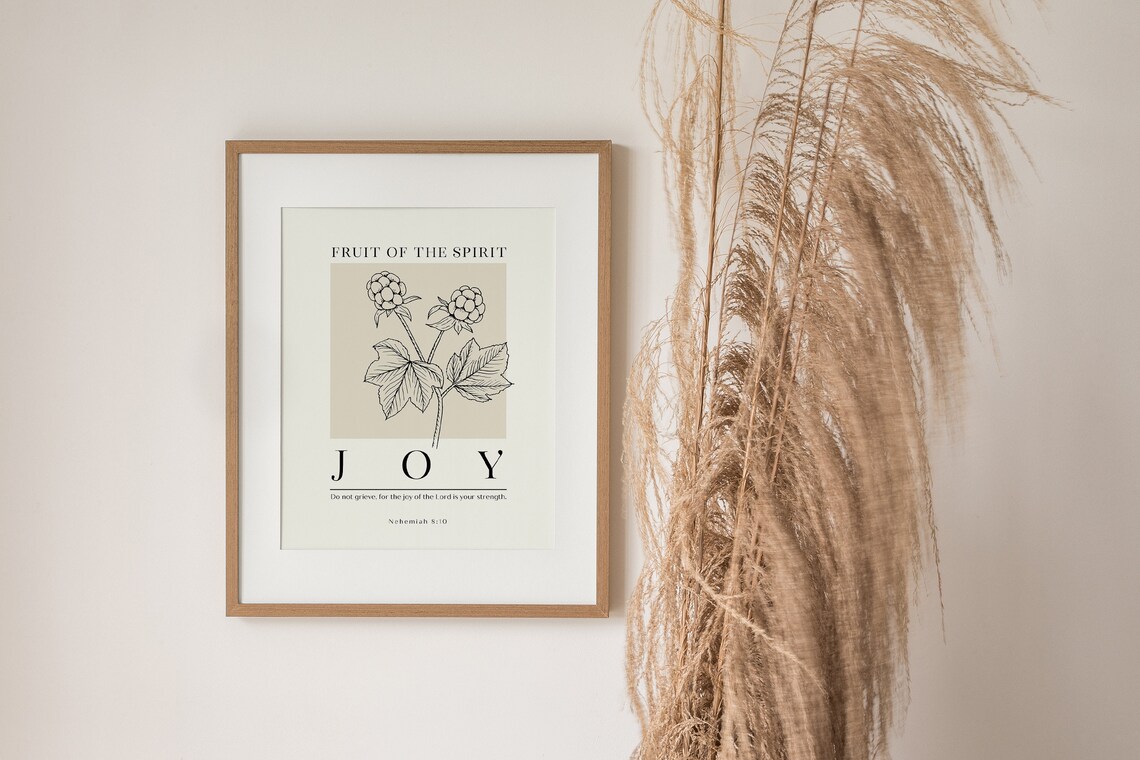 Fruit of the Spirit Joy Nehemiah 8:10 Botanical Raspberry Scripture Poster - Image 2