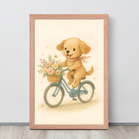 Puppy On Bike Vintage Nursery Wall Art Poster