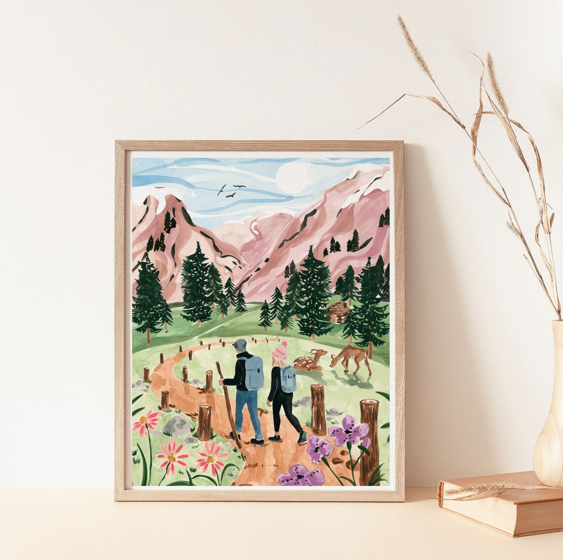 Hiking In The Mountains Watercolor Travel Poster - Image 3