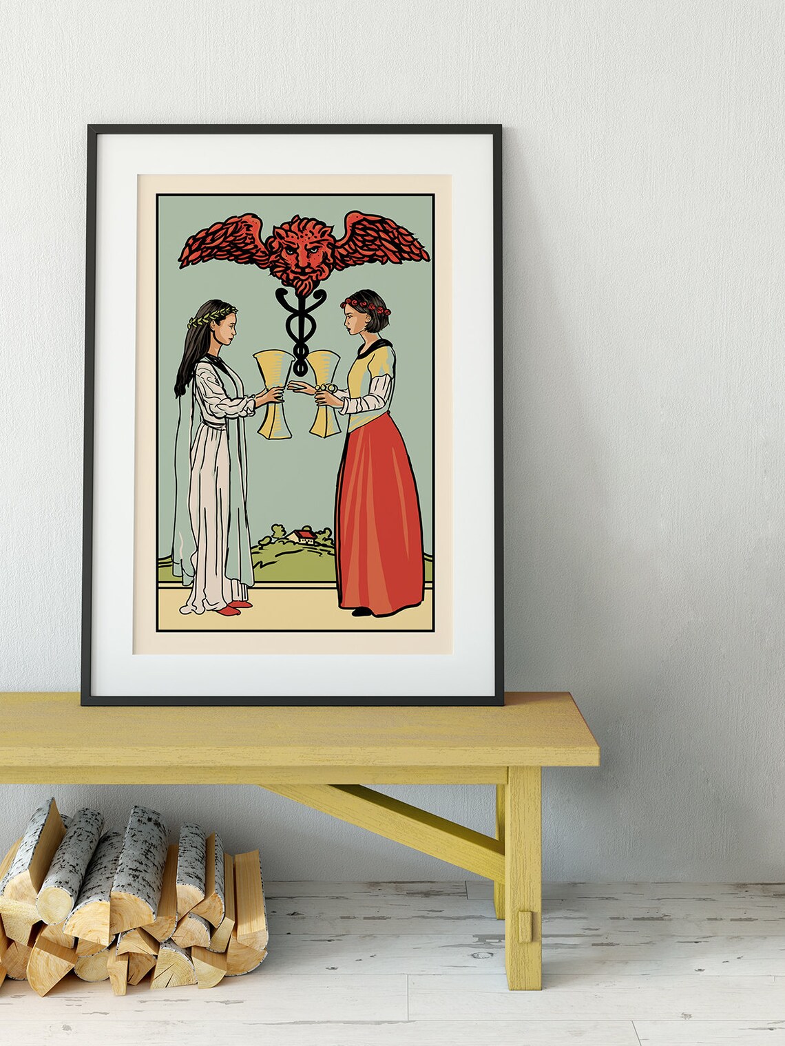 Two Of Cups Tarot Card, Two Women Poster Print - Image 3