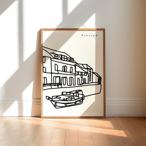 Padstow Cornwall Minimalist Line Drawing Art Print