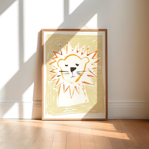 Lion Nursery Art Print Pale Yellow Safari Animal Decor