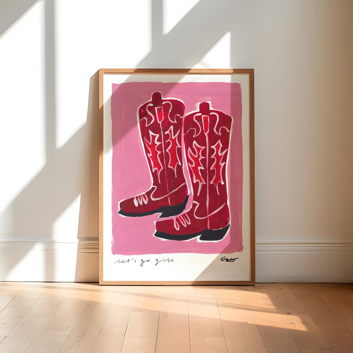 Pink Cowboy Boots Lets Go Girls Western Country Chic Art Print