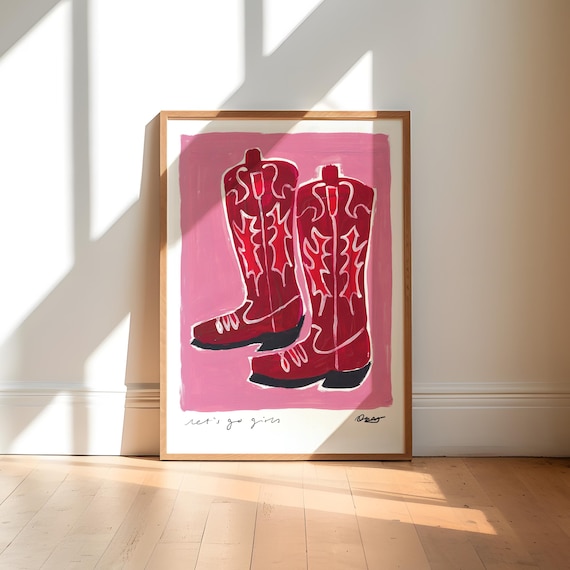 Pink Cowboy Boots Lets Go Girls Western Country Chic Art Print