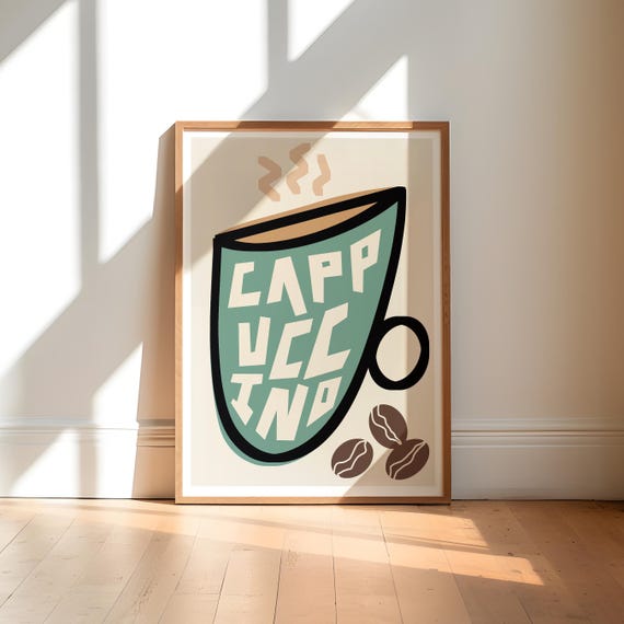 Cappuccino Art Print Retro Kitchen Decor