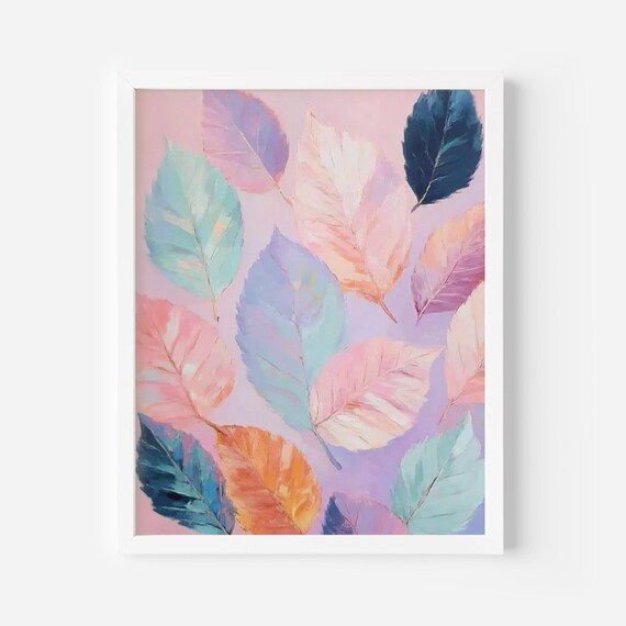 Pastel Autumn Leaves Chalky Colors Fall Botanical Watercolor Wall Poster