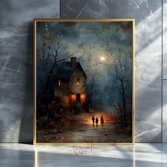 Haunted House Autumn Print Gothic Halloween Dark Academia