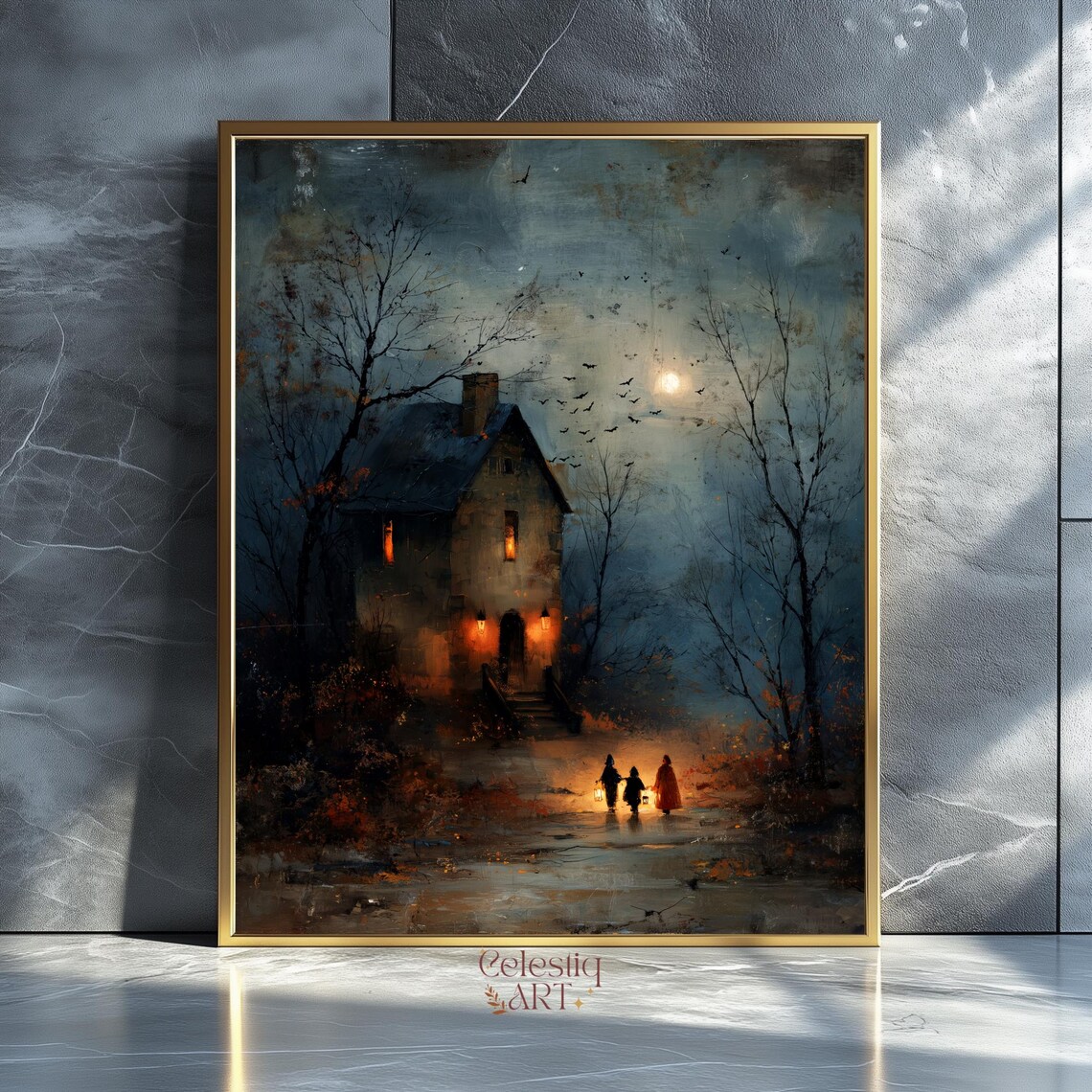 Haunted House Autumn Print Gothic Halloween Dark Academia