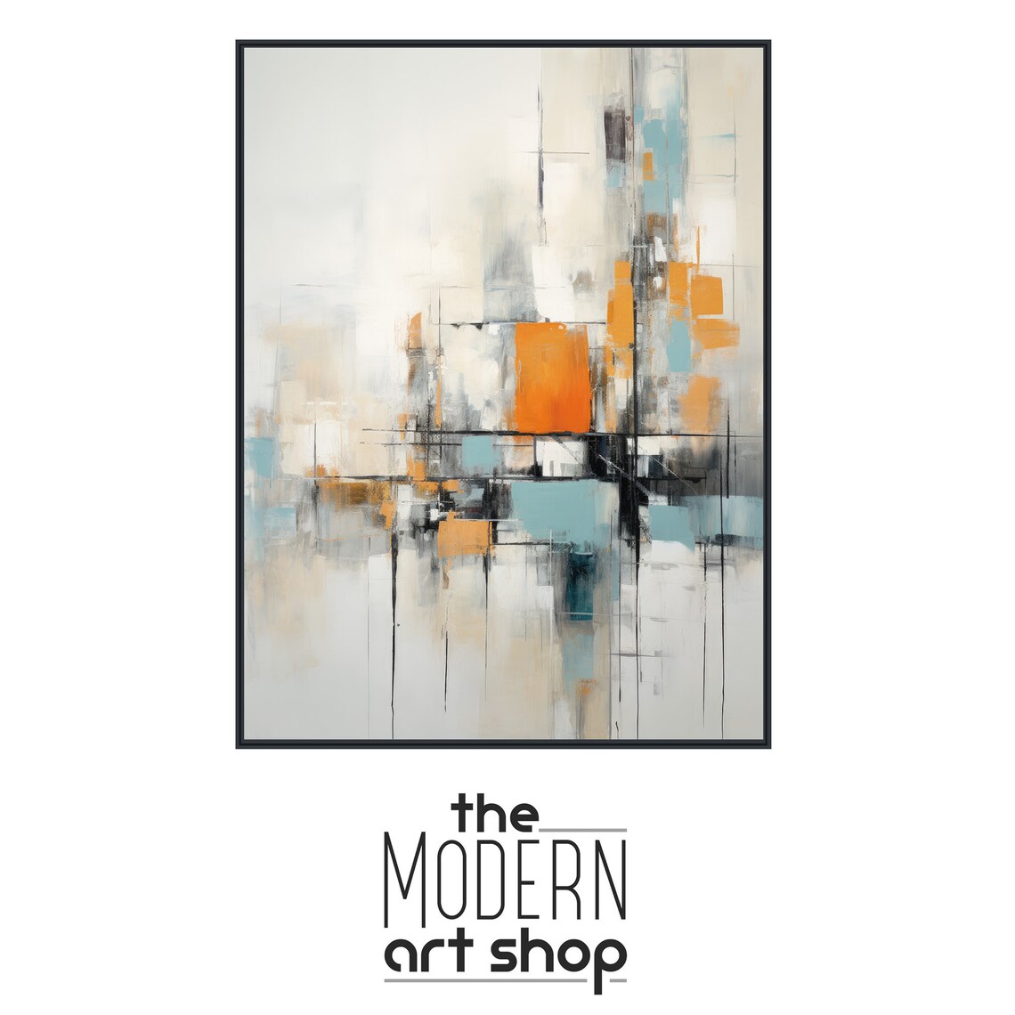 Large Abstract Wall Art Framed Print Modern Abstract Expressionist Painting Gray Black Orange What Now - Image 4