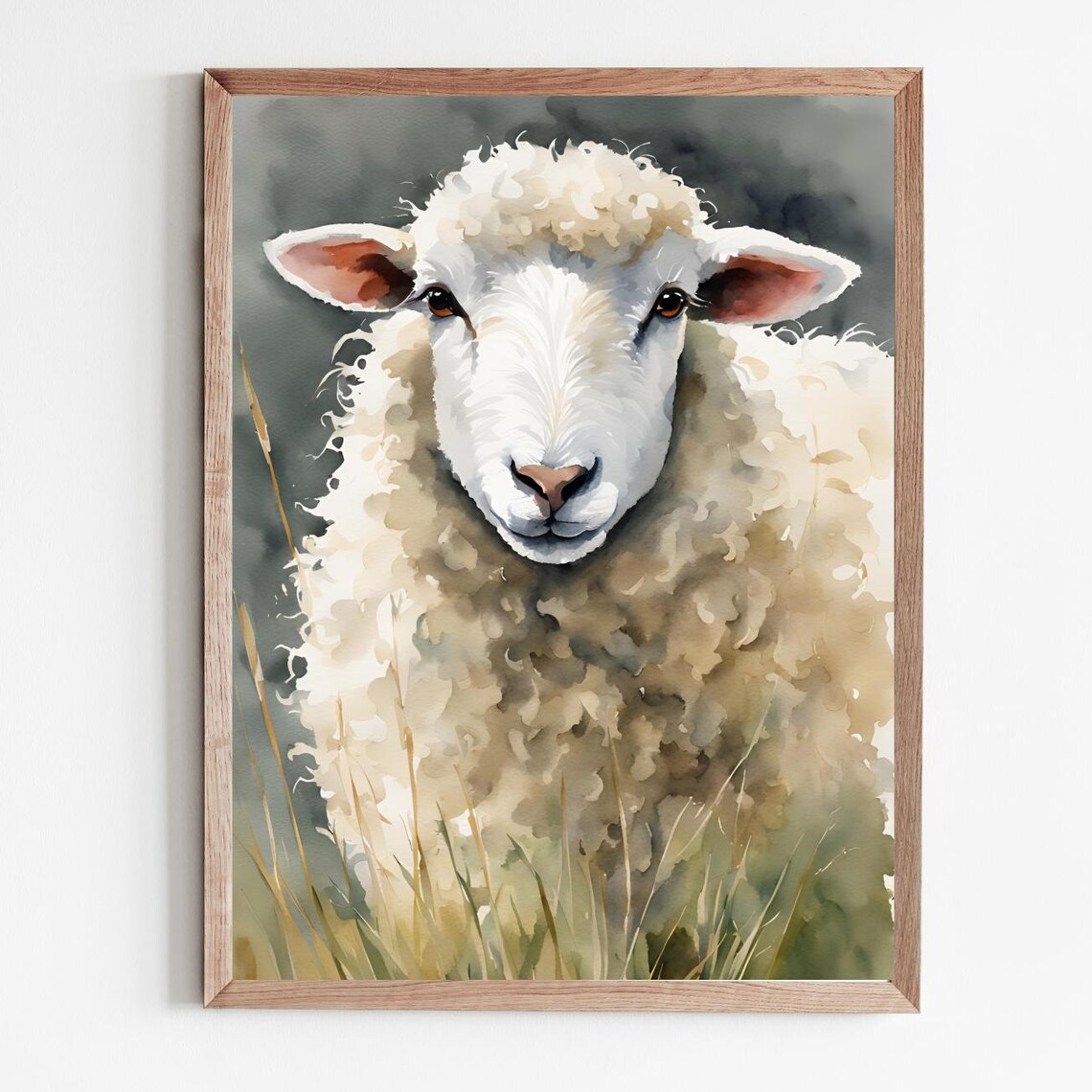 Sheep Watercolor Painting Print, Rustic Farmhouse Decor