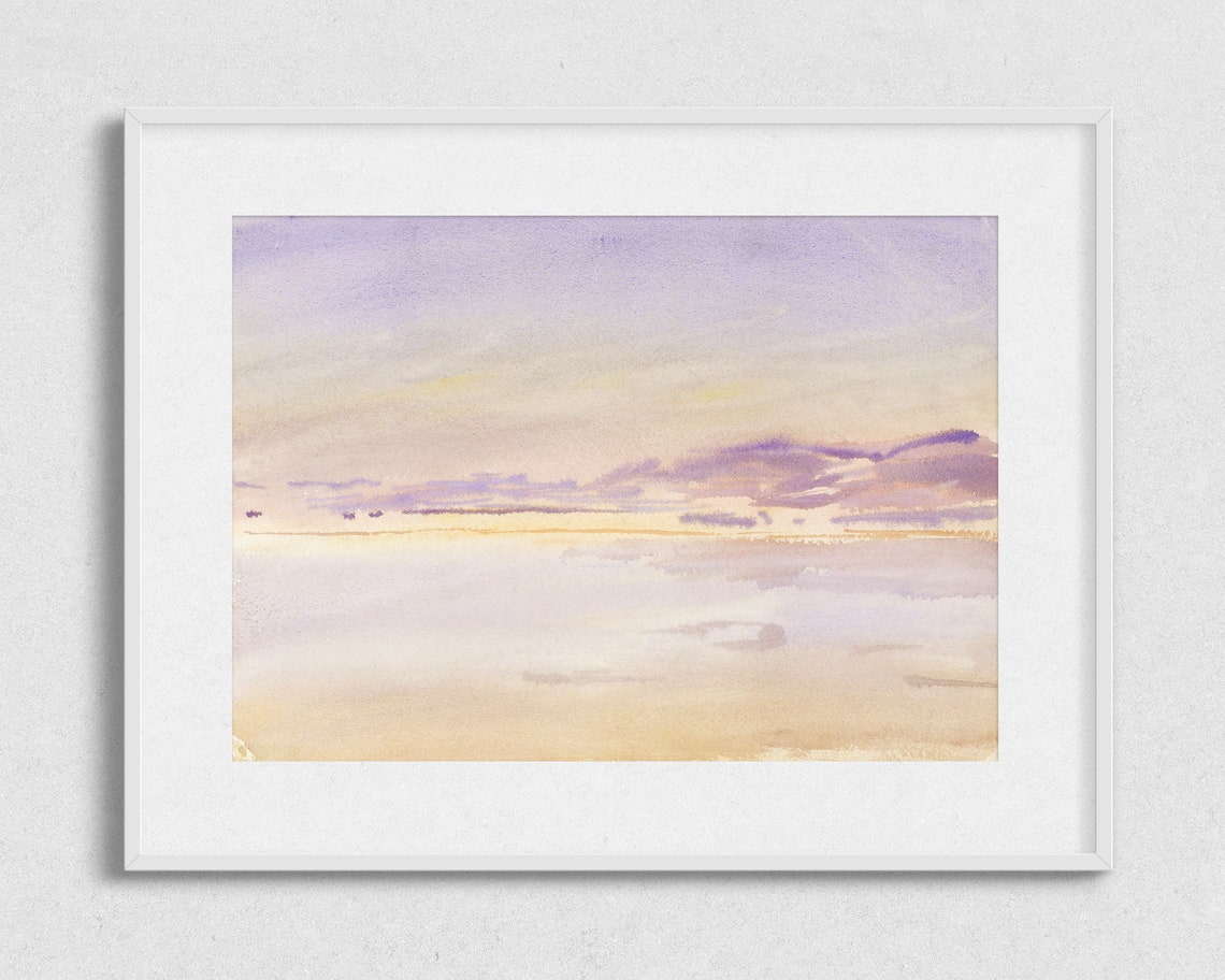 Lavender Ocean Sunset Pastel Watercolor Minimalist Wall Art Print - Image 2
