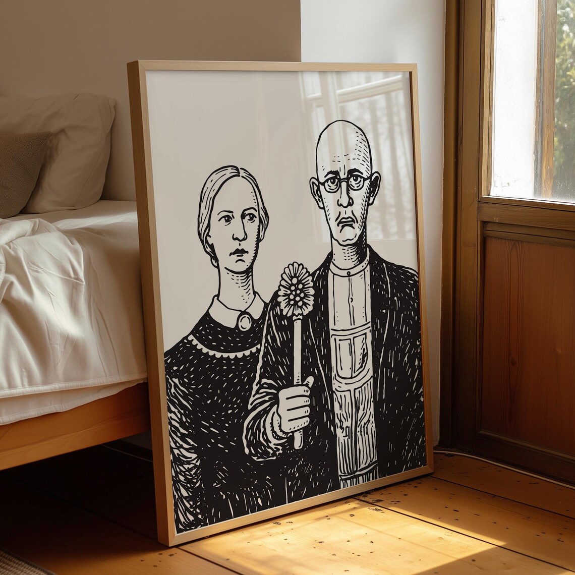 American Gothic Art Parody, Modern Washroom Decor