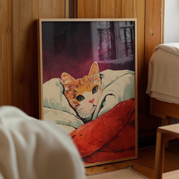 Whimsical Cat Print Dreamcore Decor For Berdoom Modern Nostalgia Digital Download