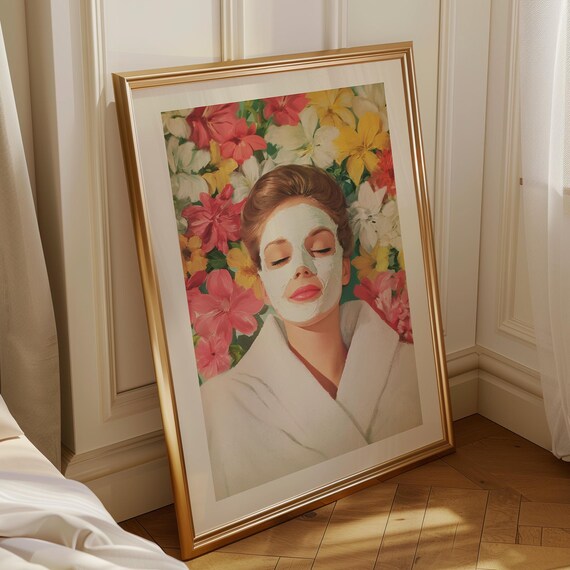 Spa Self Care Woman Face Mask Tropical Flowers Botanical Beauty Poster
