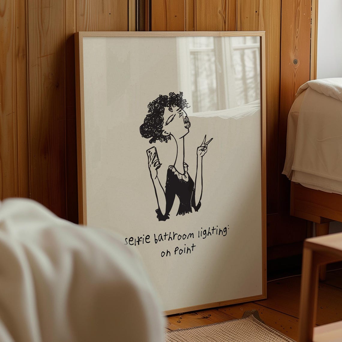 Selfie Bathroom Lighting On Point Funny Girl Line Drawing Poster