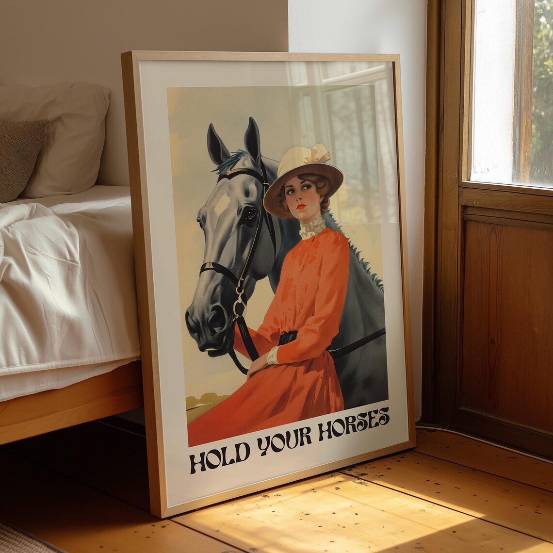 Hold Your Horses Vintage Woman With Horse Equestrian Art Poster