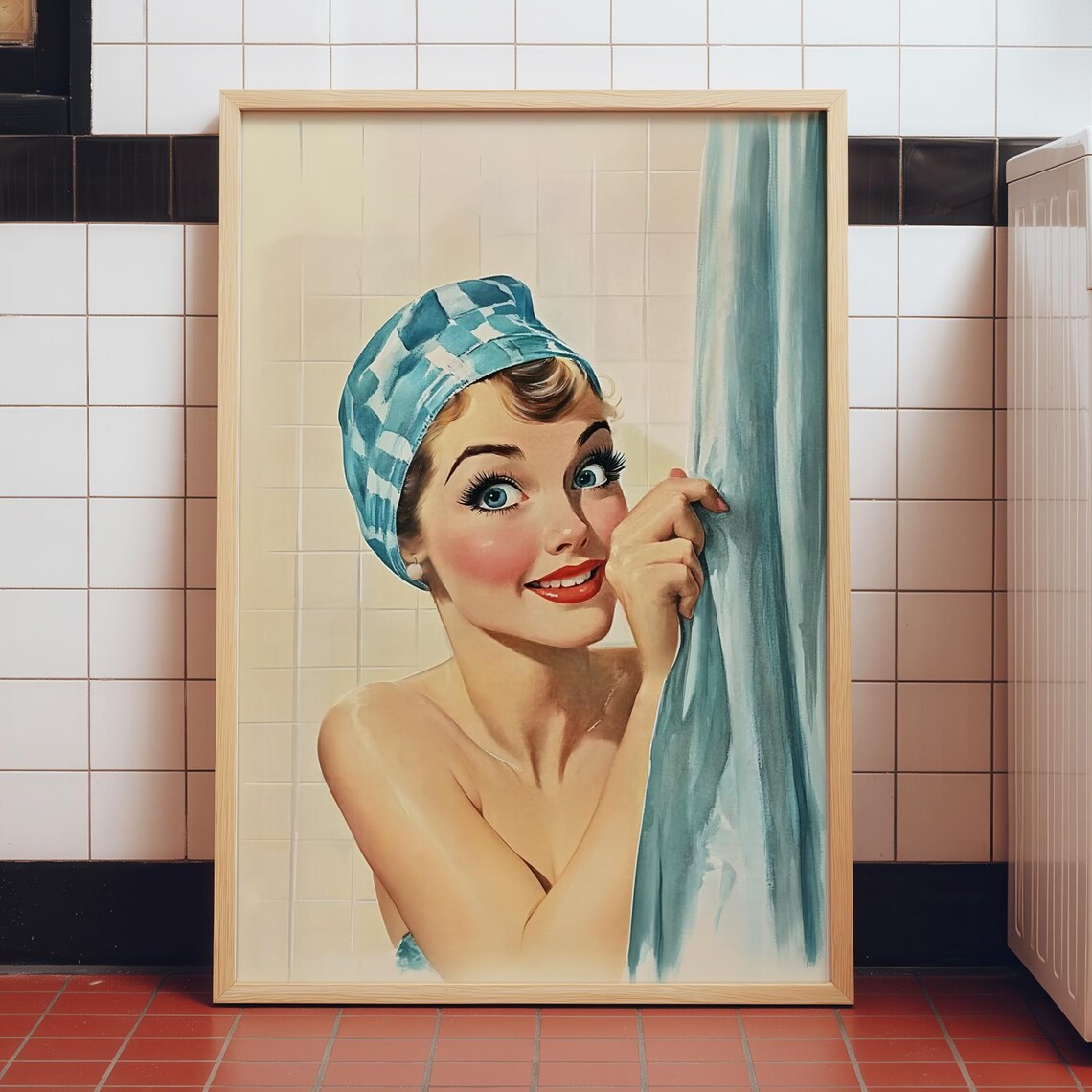 Retro Pinup Bathroom Art Print, Girly Decor