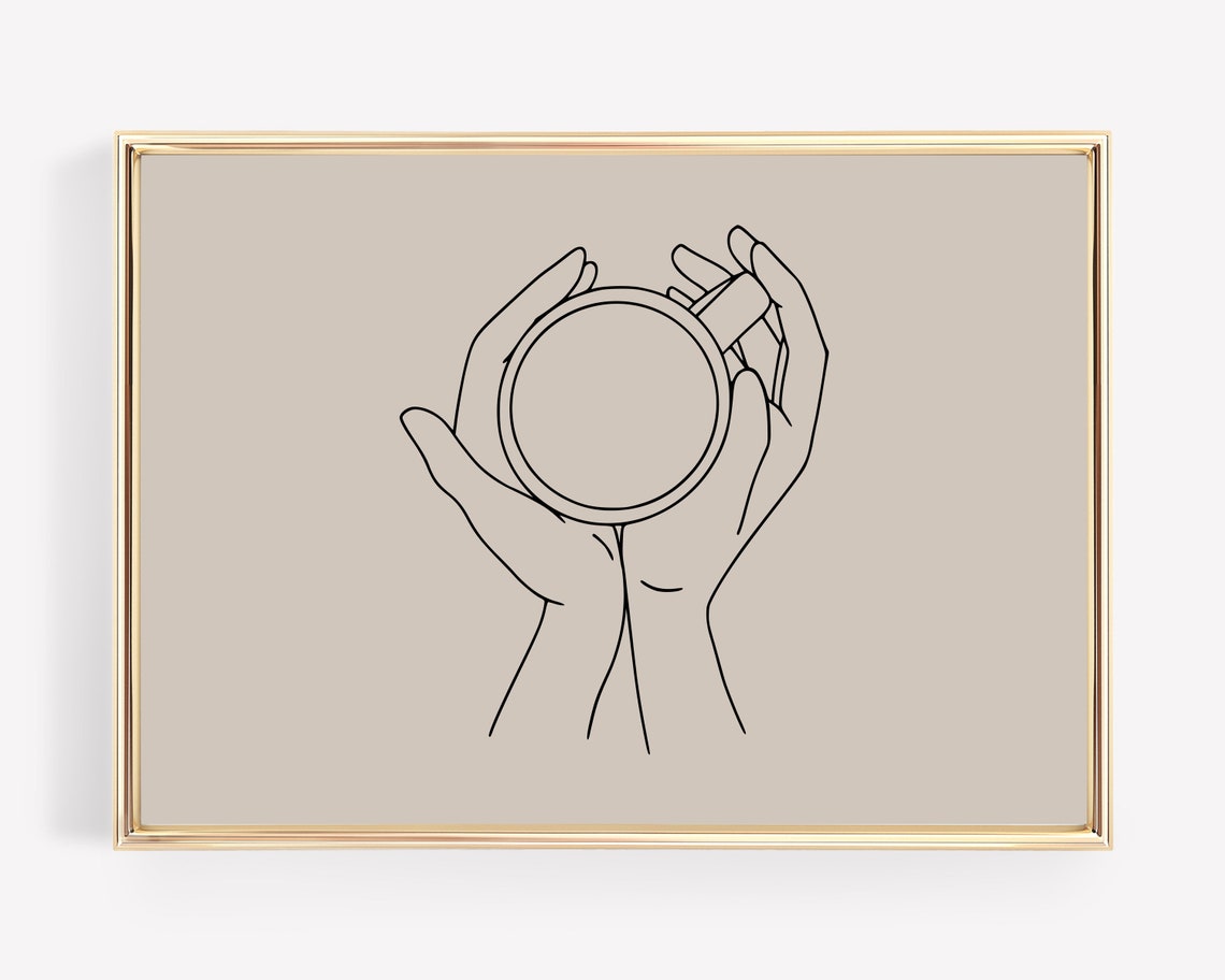 Coffee Cup Hands Minimalist One Line Drawing Kitchen Bar Print