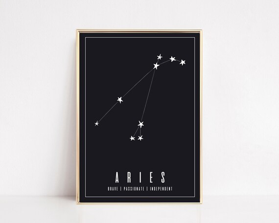 Aries Constellation Black Night Sky Brave Passionate Zodiac Poster