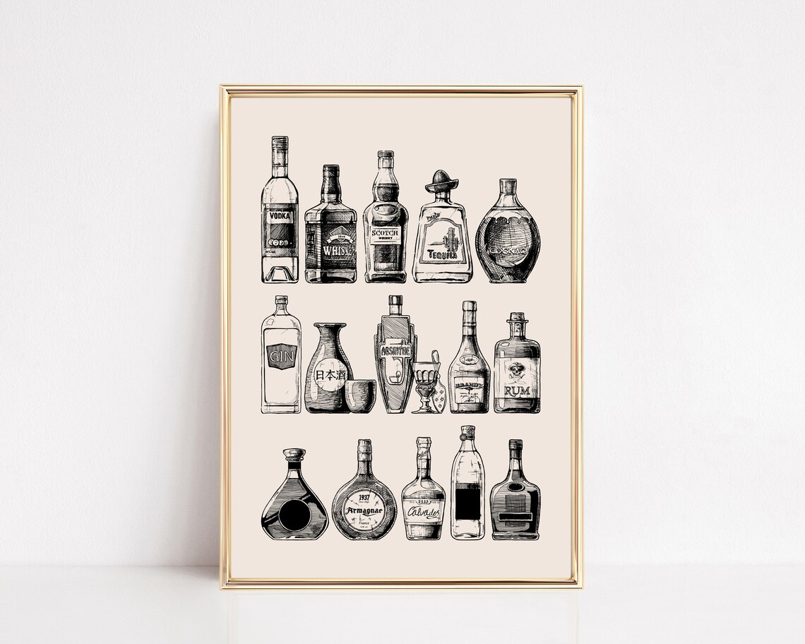 Bar Cart Decor Aesthetic, Bar Cart Art Print