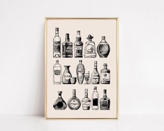 Bar Cart Decor Aesthetic, Bar Cart Art Print