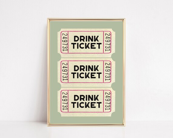 Sage Green Drink Ticket Art Print, Bar Cart Decor