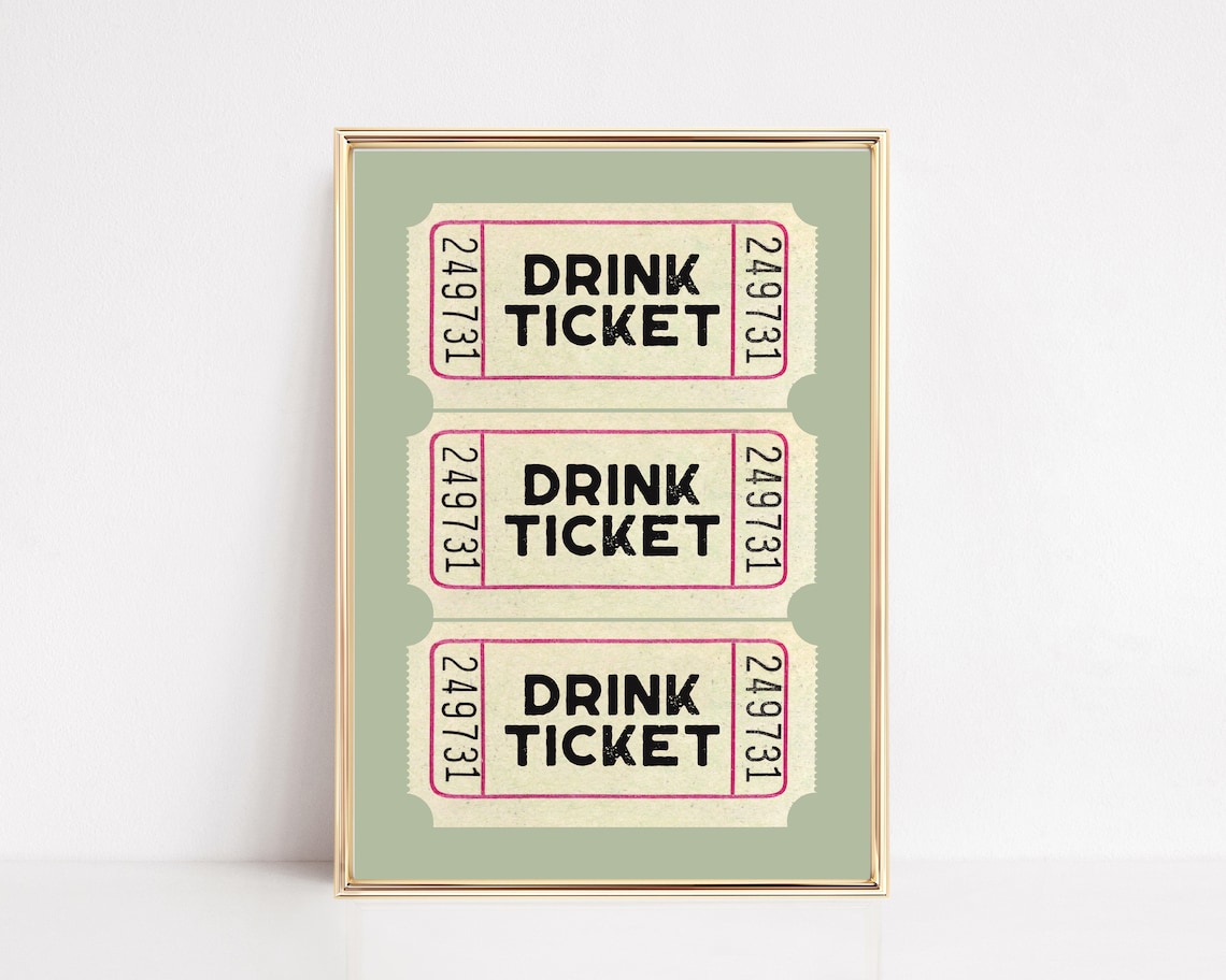 Sage Green Drink Ticket Art Print, Bar Cart Decor