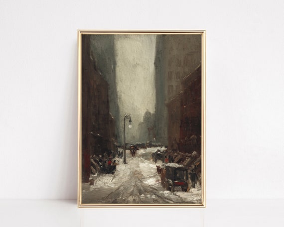 Vintage Winter Cityscape Print Dark Academia Decor Moody Wall Art Vintage Christmas Print Art
