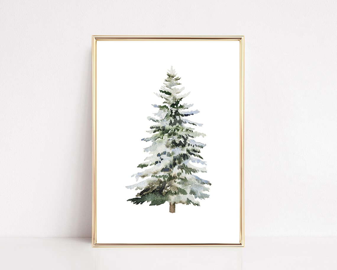 Farmhouse Christmas Tree Print, Winter Art