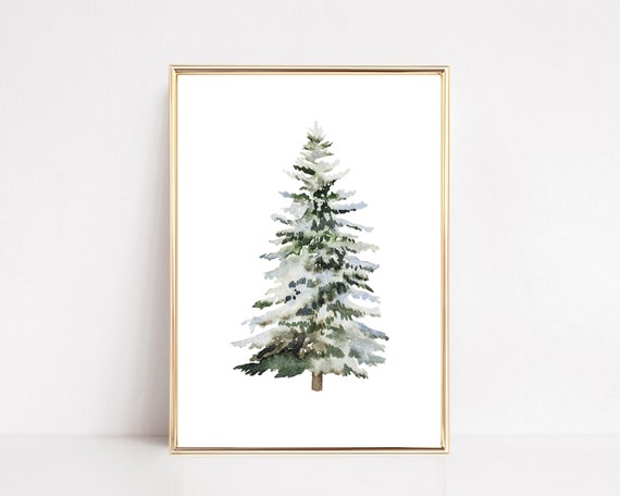 Farmhouse Christmas Tree Print, Winter Art