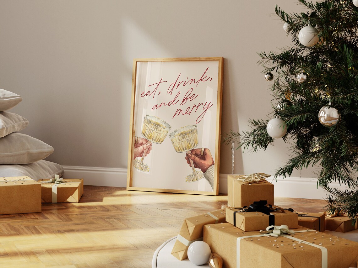 Christmas Bar Cart Cheers Print, Holiday Decor - Image 2