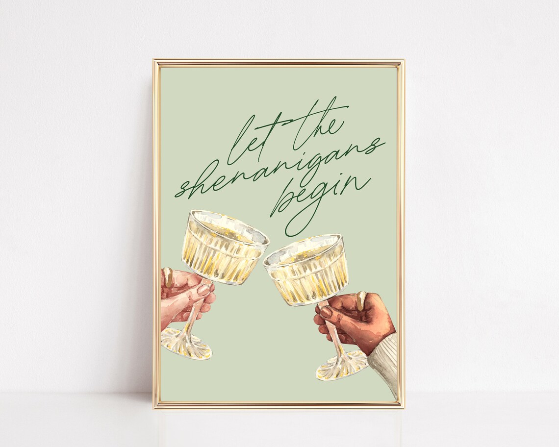 Sage Green Bar Cart St. Patrick's Day Art Print