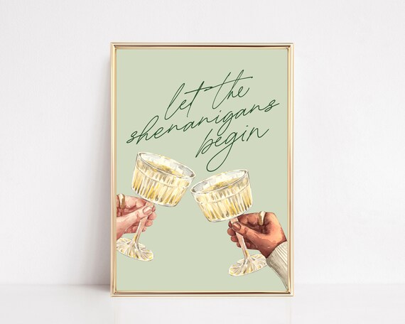 Sage Green Bar Cart St. Patrick's Day Art Print