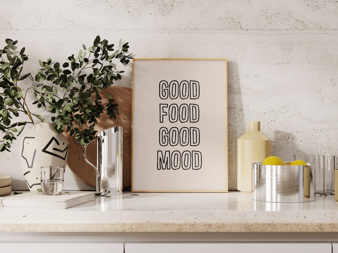 Good Food Good Mood Minimalist Kitchen Typography Print Decor