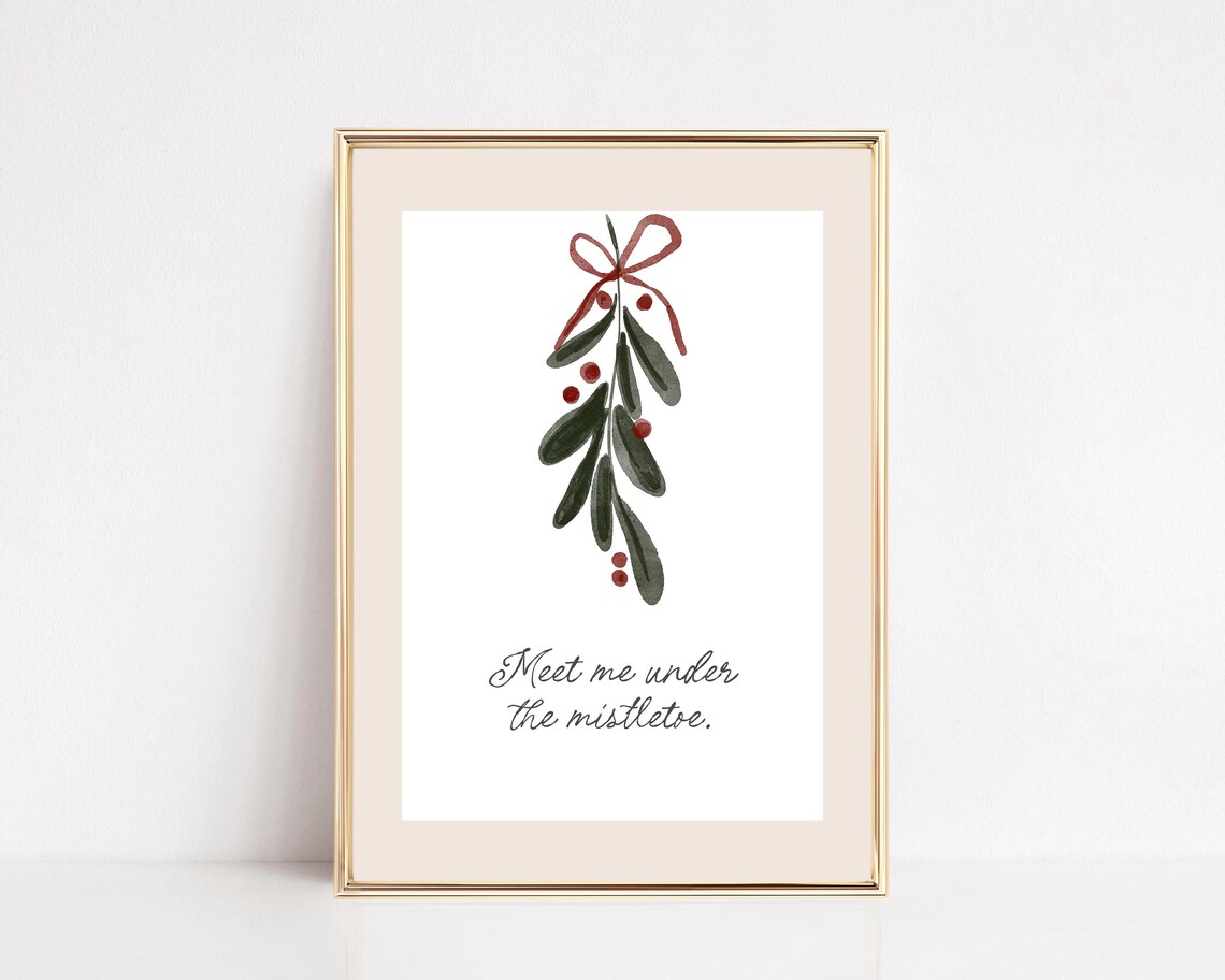 Meet Me Under The Mistletoe Watercolor Sprig Sweet Holiday Print