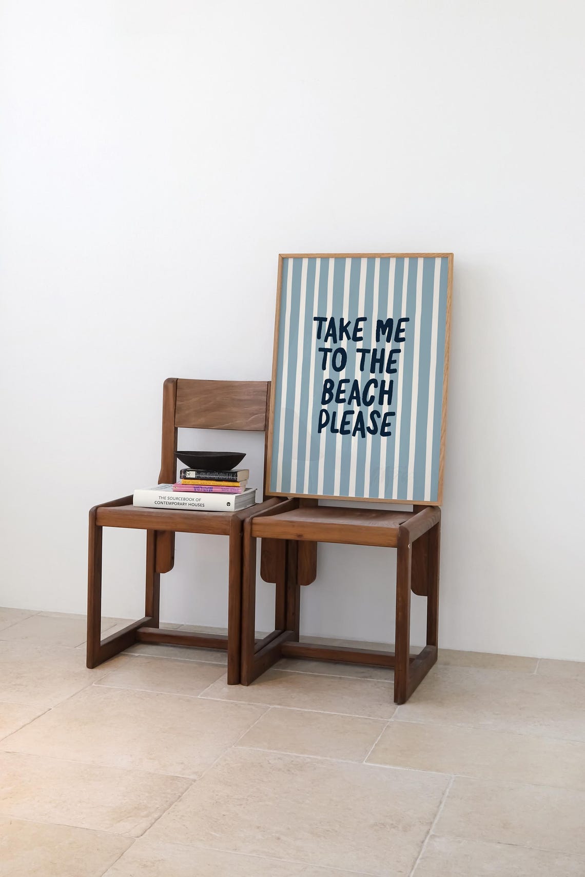 Take Me to the Beach Please Print Blue Striped Coastal Quote Wall Art - Image 3