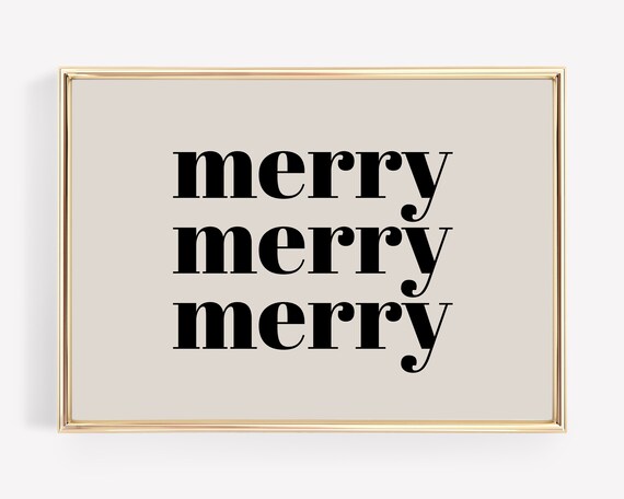 Merry Merry Merry Repeated Black Serif Holiday Typography Poster
