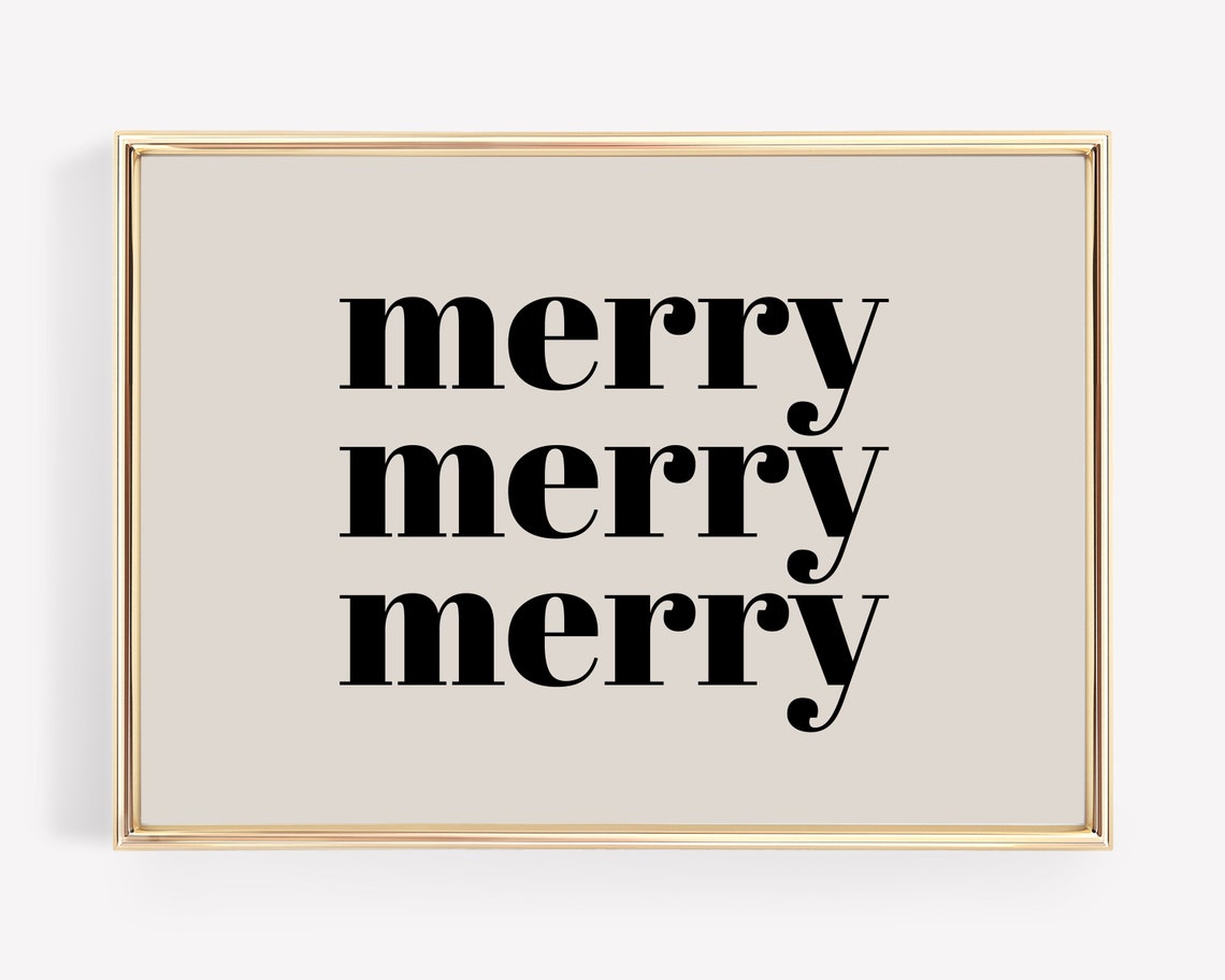 Merry Merry Merry Repeated Black Serif Holiday Typography Poster