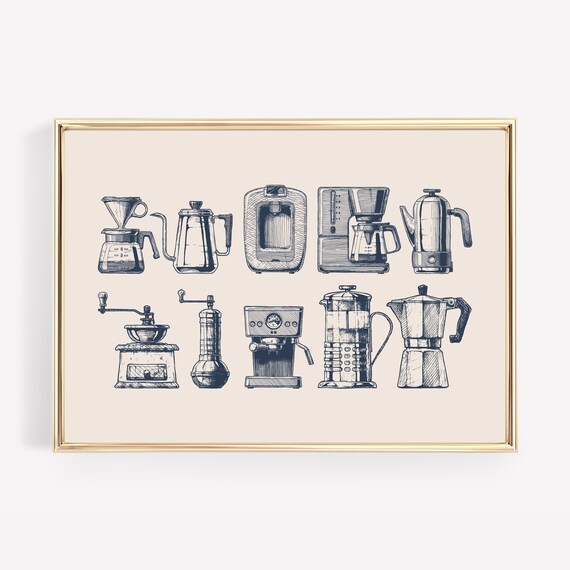 Coffee Poster, Navy Kitchen Wall Art Print