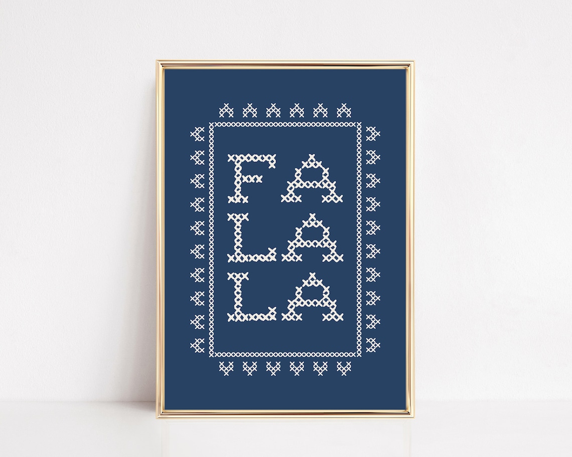 Blue Christmas Decor Kitschy Fa La La Art Print
