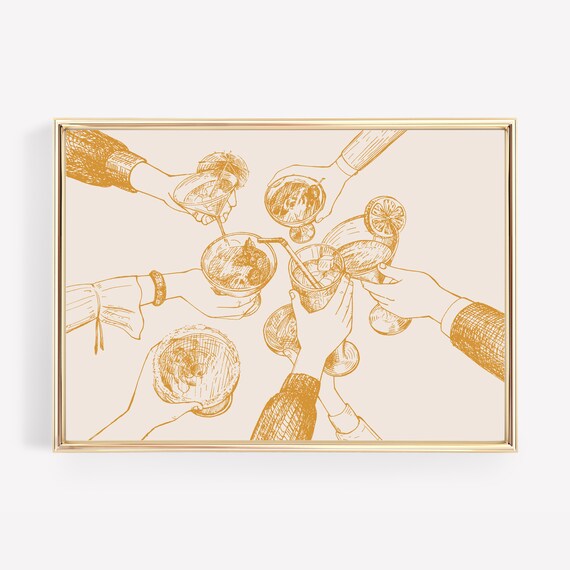 Cheers Sign Print, Retro Bar Cart Decor