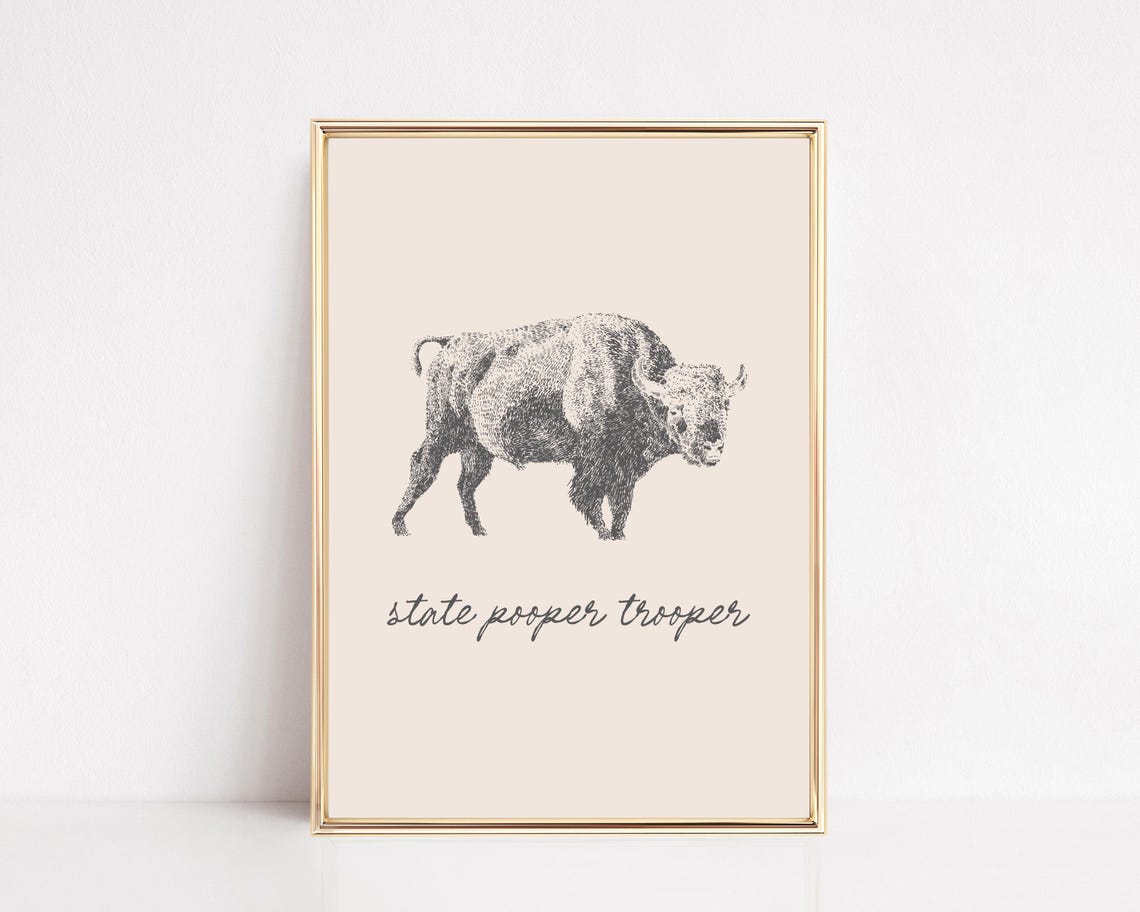 State Pooper Trooper Bison Minimalist Sketch Funny Bathroom Poster