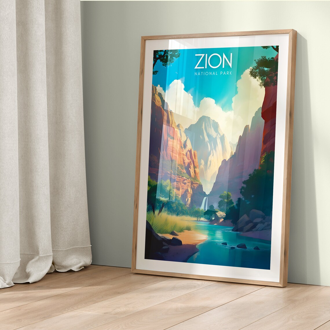 Zion National Park Red Rock Canyon Waterfall Travel Poster Art - Image 5