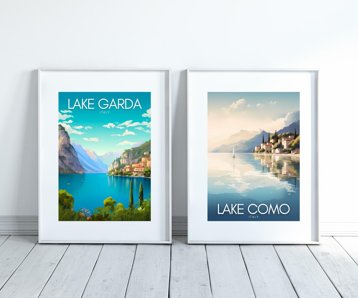 Lake Garda Italy Lakeside Town Mountain Cliffs Travel Poster - Image 2